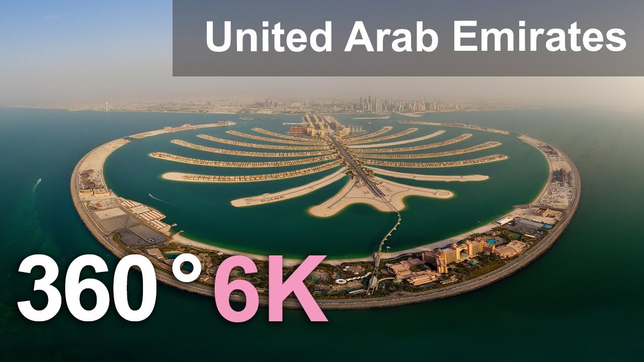 United Arab Emirates. Aerial 360 video in 6K. Virtual travel to Middle East